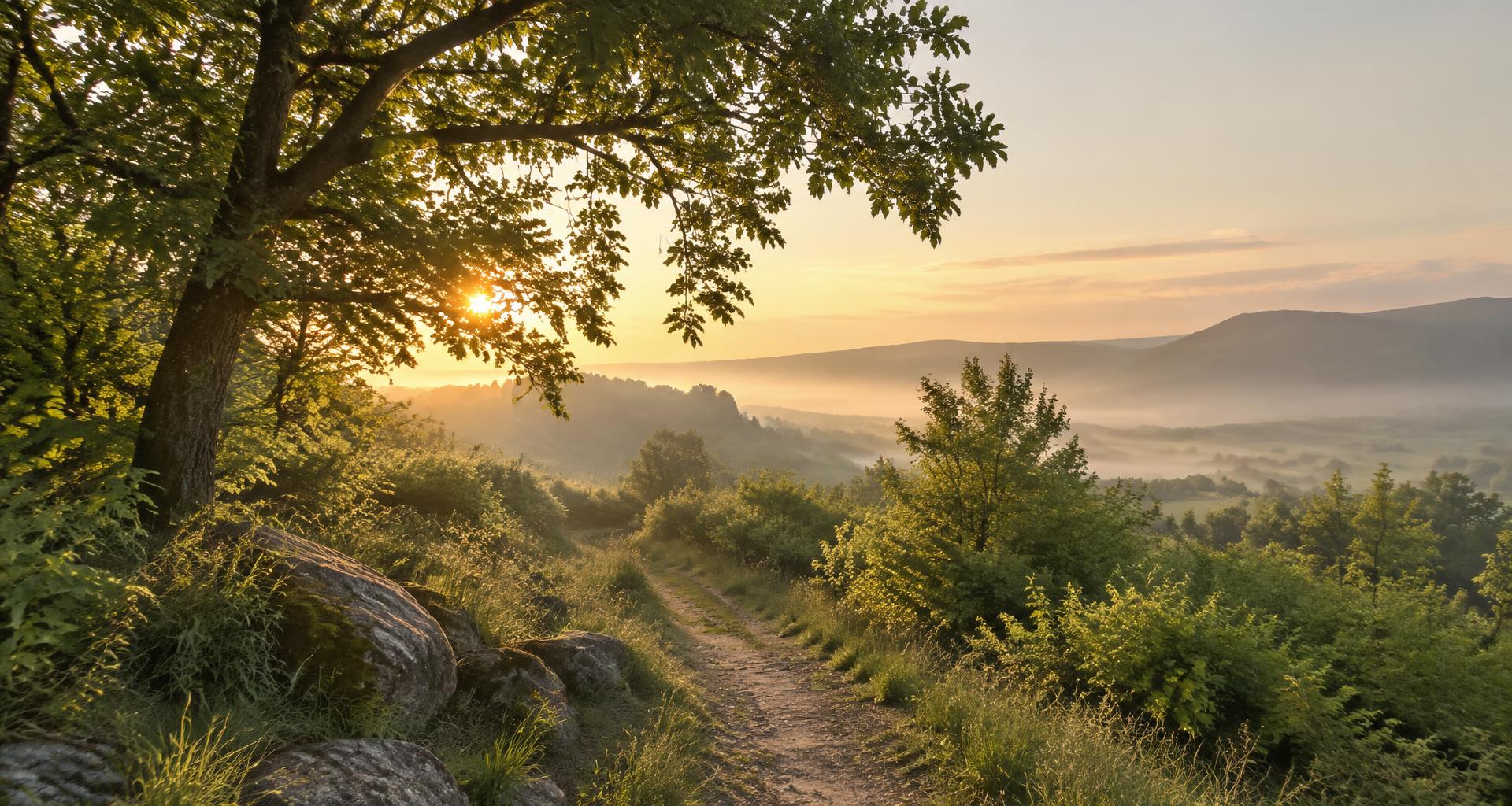 Sendero entre naturaleza al amanecer